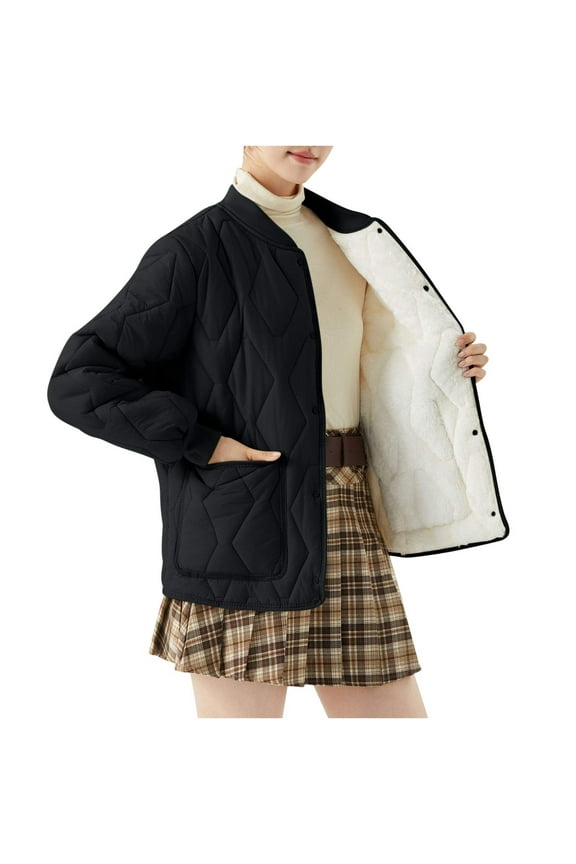 Womens Quilted Lightweight Jackets Plus Size Button down Puffer Jacket Coats Padded Outwear with Pockets