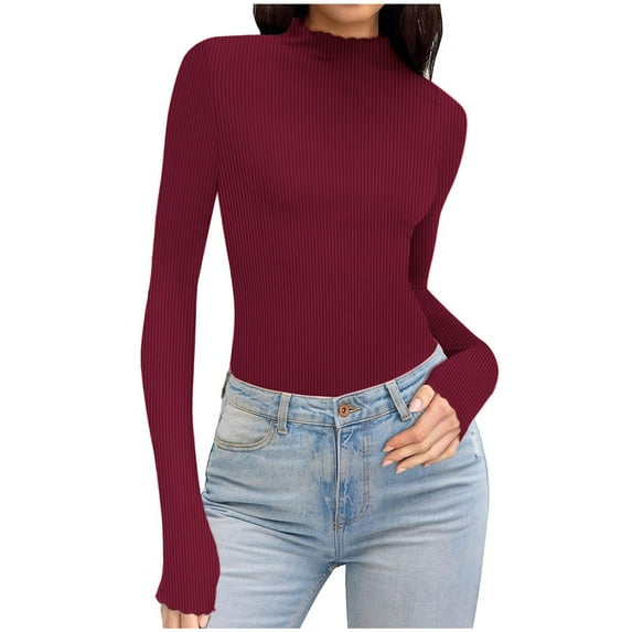 GigrtiJin Womens Ribbed Long Sleeve Plus Size Sweaters Crewneck Knitted Pullover Blouses Slim Basic Casual Tops