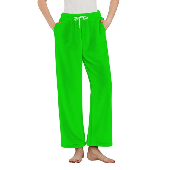 GigrtiJin Womens Flannel Comfy Pajama Pants Solid Color Waistband Drawstring Wide Leg Pants with Pocket Winter Thermal Sleeping Pants