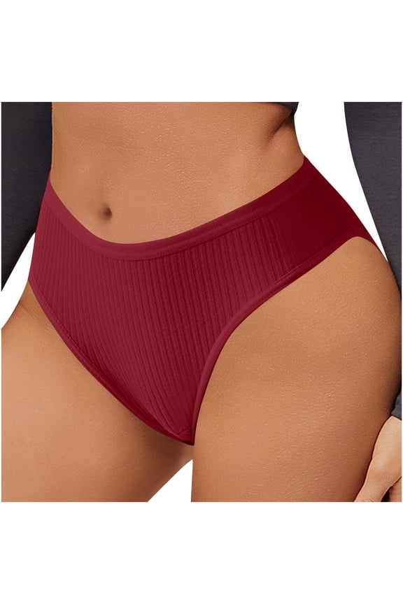 Womens Ribbed Panties Solid Color No Show Mid Rise Briefs Sweerproof Comfortable Underwear