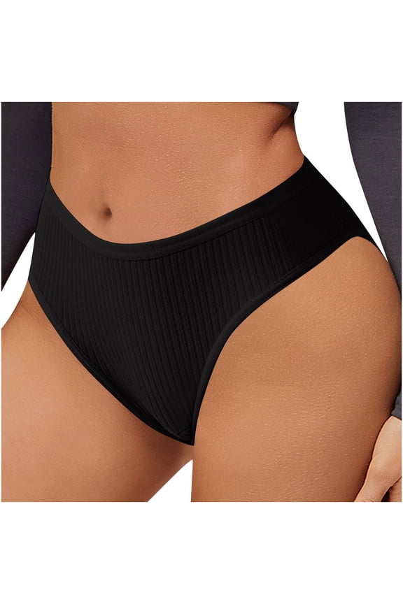 Womens Ribbed Panties Solid Color No Show Mid Rise Briefs Sweerproof Comfortable Underwear