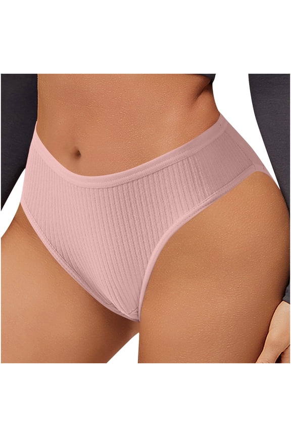 Womens Ribbed Panties Solid Color No Show Mid Rise Briefs Sweerproof Comfortable Underwear