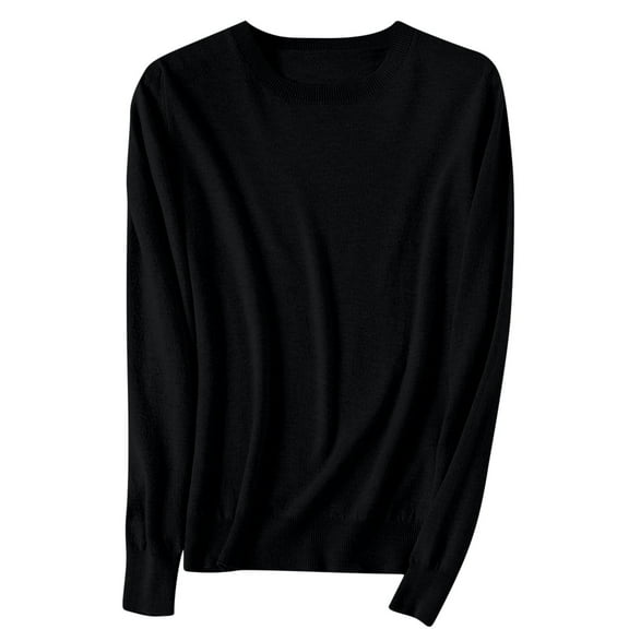 GigrtiJin Womens Round Neck Knitted Sweater Long Sleeves Solid Color Pullover Sweater Tops Fashion Casual Warm Blouse