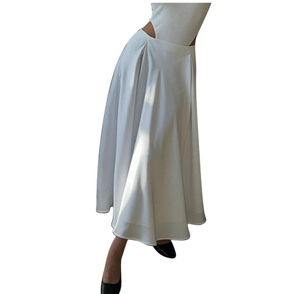 GigrtiJin Womens Satin Midi Skirt Elastic High Waist Flowy Maxi Skirts Silk Elegant Long Trendy A-Line Skirts