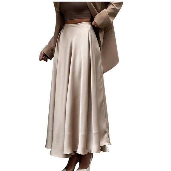 GigrtiJin Womens Satin Midi Skirt Elastic High Waist Flowy Maxi Skirts Silk Elegant Long Trendy A-Line Skirts