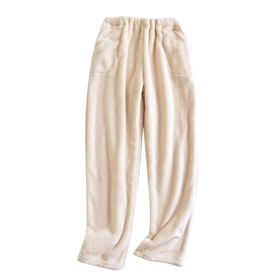 GigrtiJin Womens Loose Thermal Sleeping Pants Solid Color Elastic Waisted Straight Leg Pants Flannel Thermal Pajama Pants