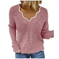 thumbnail image 1 of GigrtiJin Womens Scalloped V Neck Sweater Long Sleeve Knitted Fuzzy Fleece Chunky Loose Pullover Sweaters Tops, 1 of 6