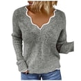 thumbnail image 1 of GigrtiJin Womens Scalloped V Neck Sweater Long Sleeve Knitted Fuzzy Fleece Chunky Loose Pullover Sweaters Tops, 1 of 7