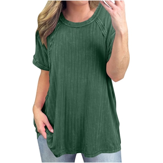 GigrtiJin Womens Short Sleeve Tops Casual Solid Color Round Neck T-Shirt Loose Comfy Basic Summer Blouse