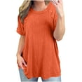 thumbnail image 1 of GigrtiJin Womens Solid Color Loose Tops Short Sleeve Round Neck Pleated Dress Blouse Comfy Tees, 1 of 7