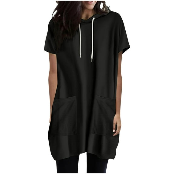 GigrtiJin Womens Short Sleeved Hoodies Solid Hooded Drawstring Sweatshirt Loose Casual Pullover Tops with Pocket
