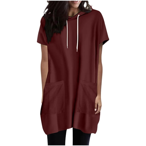GigrtiJin Womens Short Sleeved Hoodies Solid Hooded Drawstring Sweatshirt Loose Casual Pullover Tops with Pocket