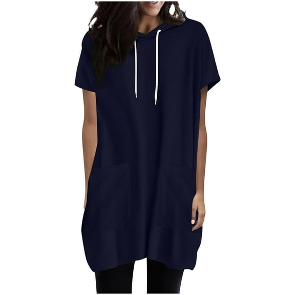GigrtiJin Womens Short Sleeved Hoodies Solid Hooded Drawstring Sweatshirt Loose Casual Pullover Tops with Pocket