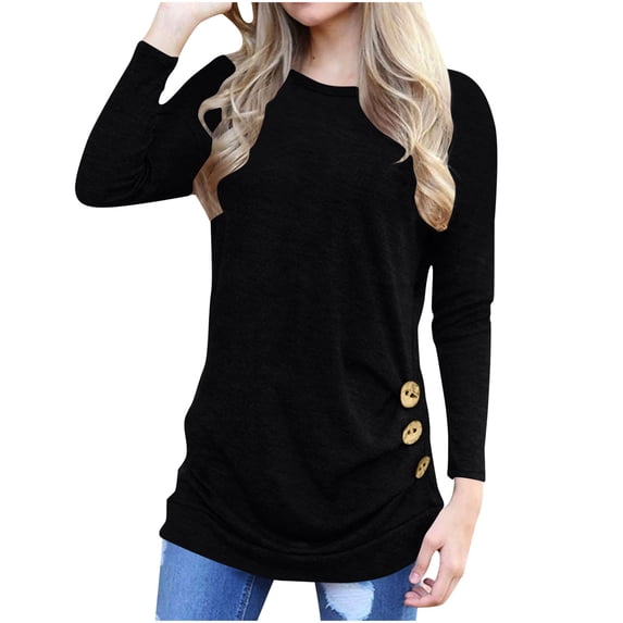 GigrtiJin Womens Side Ruched Tops Regular Solid Color Shirts Long Sleeve Fashion Blouse Casual Loose Soft Tshirts