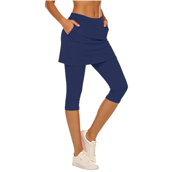 GigrtiJin Womens Skirted Leggings Slimming High Waisted Capris Skorts Womens Running Gym Yoga Workout Skirted Leggings with Pockets