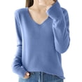 thumbnail image 1 of GigrtiJin Womens Solid Color Knitted Sweater V-Neck Long Sleeved Casual Thin Sweaters Top Comfy Warm Pullover Blouse, 1 of 4