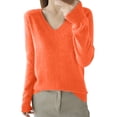 thumbnail image 1 of GigrtiJin Womens Solid Color Knitted Sweater V-Neck Long Sleeved Casual Thin Sweaters Top Comfy Warm Pullover Blouse, 1 of 3