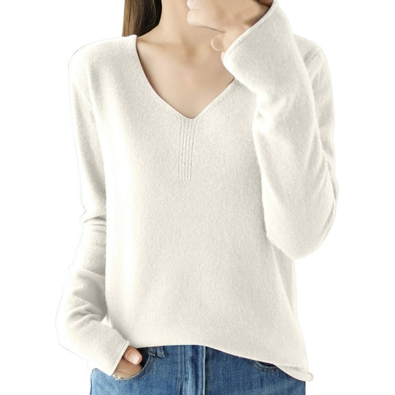 GigrtiJin Womens Solid Color Knitted Sweater V-Neck Long Sleeved Casual Thin Sweaters Top Comfy Warm Pullover Blouse