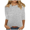 thumbnail image 1 of GigrtiJin Womens Spring Fall Sequins Shirts 3/4 Sleeve Fashion Pullover Round Neck Tops Casual Loose Comfy Blouse, 1 of 6