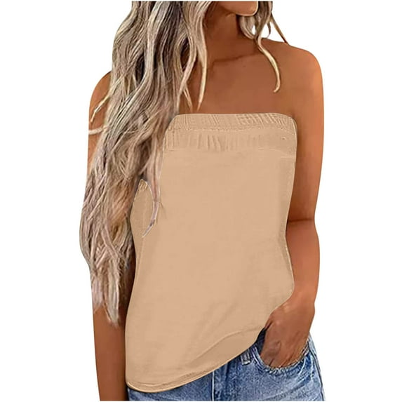 GigrtiJin Womens Strapless Beach Tops off Shoulder Sleeveless Going out Shirts Stretchy Bandeau Solid Color Tops