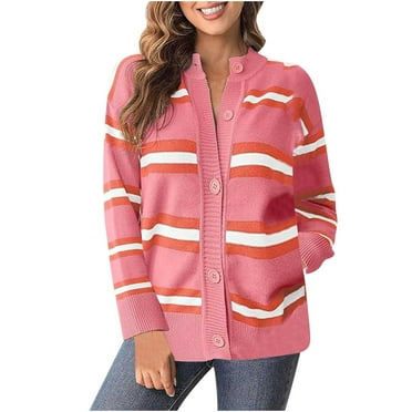 GigrtiJin Womens Striped Knit Cardigans Sweaters Trendy Long Sleeve Lightweight Open Front Button Sweater Coats