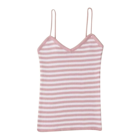 GigrtiJin Womens Striped Print Camisole Sleeveless Tank Top Slim Crop Vest Top Knit V-Neck Basic Cami Shirts