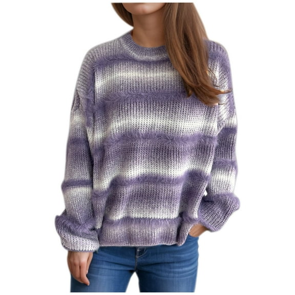 GigrtiJin Womens Striped Pullover Sweater Casual Colorblock Crewneck Pullover Knit Top Comfy Loose Long Sleeve Sweaters