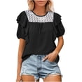 thumbnail image 1 of GigrtiJin Womens Summer Casual Tops Ruffle Short Sleeve Casual Solid Shirts Hollow out Loose Work Comfy Blouses, 1 of 6