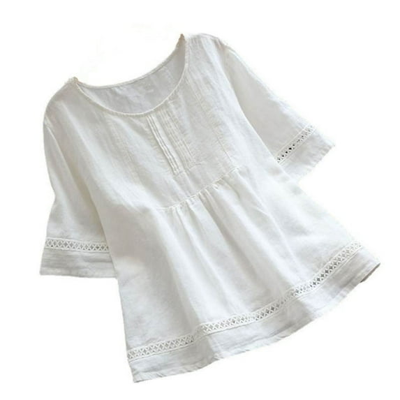 GigrtiJin Womens Summer Half Sleeve Shirt Crewneck Loose Solid Color Basic Tee Tops Casual Hallow out Blouse