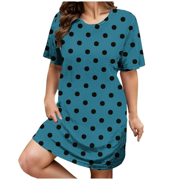 GigrtiJin Womens Summer Plus Size Dresses Round Neck Short Sleeve Polka Dots Dress Fashion Casual Loose Tshirt Dress