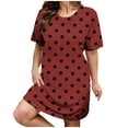 thumbnail image 1 of GigrtiJin Womens Summer Plus Size Dresses Round Neck Short Sleeve Polka Dots Dress Fashion Casual Loose Tshirt Dress, 1 of 7