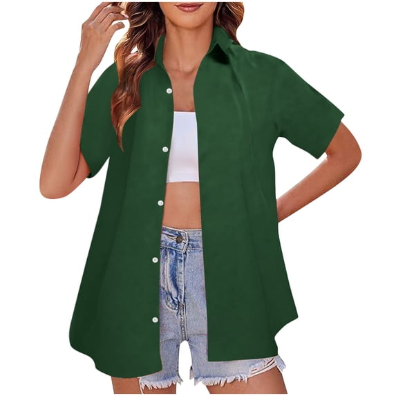 GigrtiJin Womens Summer Shirts Button up Casual Solid Color Shirt Cool Short Sleeve Beach Going out Tops Blouse