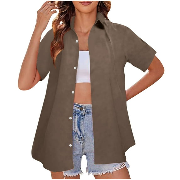 GigrtiJin Womens Summer Shirts Button up Casual Solid Color Shirt Cool Short Sleeve Beach Going out Tops Blouse