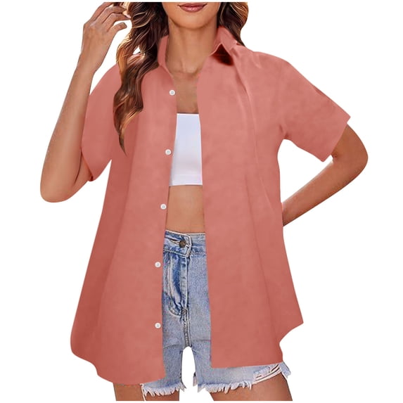 GigrtiJin Womens Summer Shirts Button up Casual Solid Color Shirt Cool Short Sleeve Beach Going out Tops Blouse