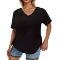 thumbnail image 1 of GigrtiJin Womens Summer Short Sleeved Tops V-Neck Solid Color Basic Plus-Size Shirt Casual Loose Fashion Blouse, 1 of 5