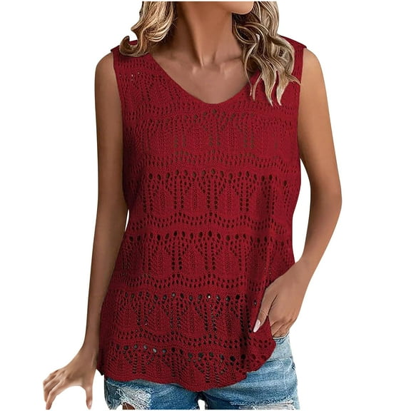 GigrtiJin Womens Summer Tank Top Trendy V Neck Crochet Sleeveless Sweater Vest Solid Color Hollow out Sweater Top