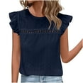 thumbnail image 1 of GigrtiJin Womens Summer Tops Ruffle Round-Neck Eyelet Hollow out Solid Color Shirts Short Sleeve Fashion Basic Blouses, 1 of 8