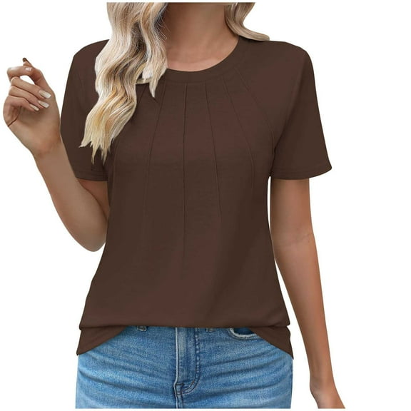 GigrtiJin Womens Summer Tops Solid Color Crew Neck Short Sleeve T-Shirt Loose Trendy Blouse