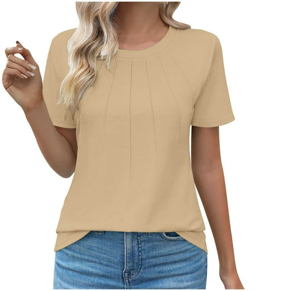 GigrtiJin Womens Summer Tops Solid Color Crew Neck Short Sleeve T-Shirt Loose Trendy Blouse