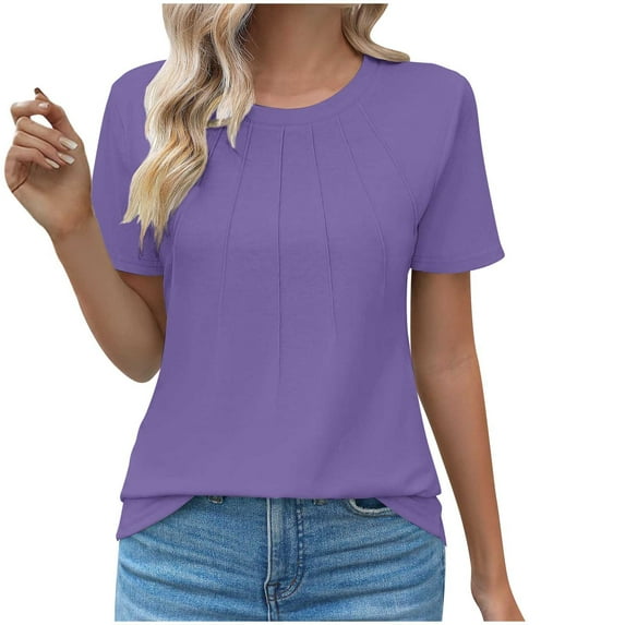 GigrtiJin Womens Summer Tops Solid Color Crew Neck Short Sleeve T-Shirt Loose Trendy Blouse
