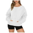 thumbnail image 1 of GigrtiJin Womens Sweatshirt Long Sleeves Round Neck Pullover Tops Solid Color Casual Loose Blouse with Pockets, 1 of 5