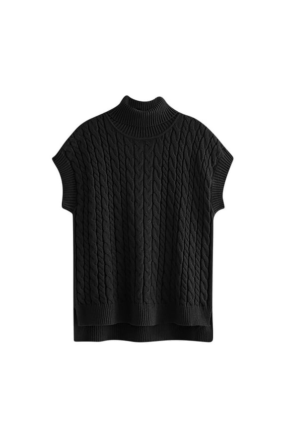 Womens Turtleneck Sleeveless Sweater Ribbed Knit Side Slit Casual Pullover Tops Soft Solid Color Loose Blouse