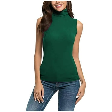 GigrtiJin Womens Turtleneck Sleeveless Tank Tee Tops Stretch Solid Color Underscrubs Casual Comfy Slim Pullover Blouse