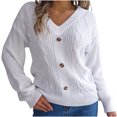 thumbnail image 1 of GigrtiJin Womens V Neck Knit Sweater Long Sleeve Button Solid Color Pullover Tops Casual Fashion Loose Blouse, 1 of 8