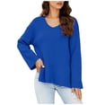 thumbnail image 1 of GigrtiJin Womens V Neck Knit Sweaters Long Sleeved Side Slit Solid Color Sweater Tops Casual Comfy Pullover Blouse, 1 of 6