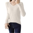 thumbnail image 1 of GigrtiJin Womens V-Neck Ribbed Knitted Top Long Sleeved Solid Color Trendy Casual Comfy Pullover Sweaters Tops, 1 of 3