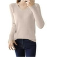thumbnail image 1 of GigrtiJin Womens V-Neck Ribbed Knitted Top Long Sleeved Solid Color Trendy Casual Comfy Pullover Sweaters Tops, 1 of 3