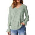 thumbnail image 1 of GigrtiJin Womens V-Neck Ruffle Tops Casual Long Sleeves Solid Color Blouses Fashion Going out Loose Basic Shirts, 1 of 6