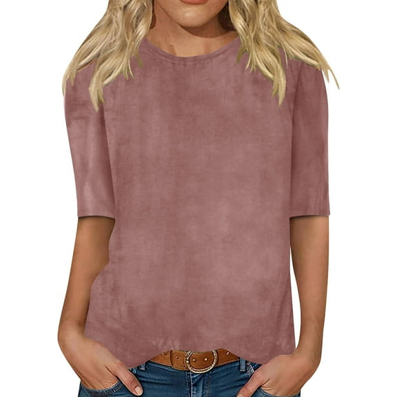 GigrtiJin Womens Velvet Shirts Half Sleeves Round Neck Solid Color Pullover Tops Fashion Casual Loose Blouse