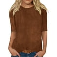 thumbnail image 1 of GigrtiJin Womens Velvet Shirts Half Sleeves Round Neck Solid Color Pullover Tops Fashion Casual Loose Blouse, 1 of 6